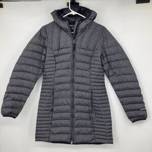 Eddie Bauer Grey Down Women's Long Puffer Jacket Coat Size Small hooded